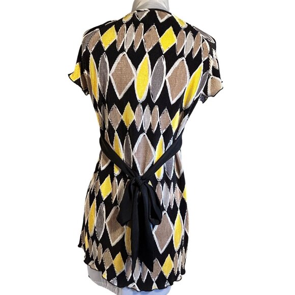 Nick & Sarah Womens Diamond Print Tunic Top With Tie Back Short Sleeves - Picture 4 of 7